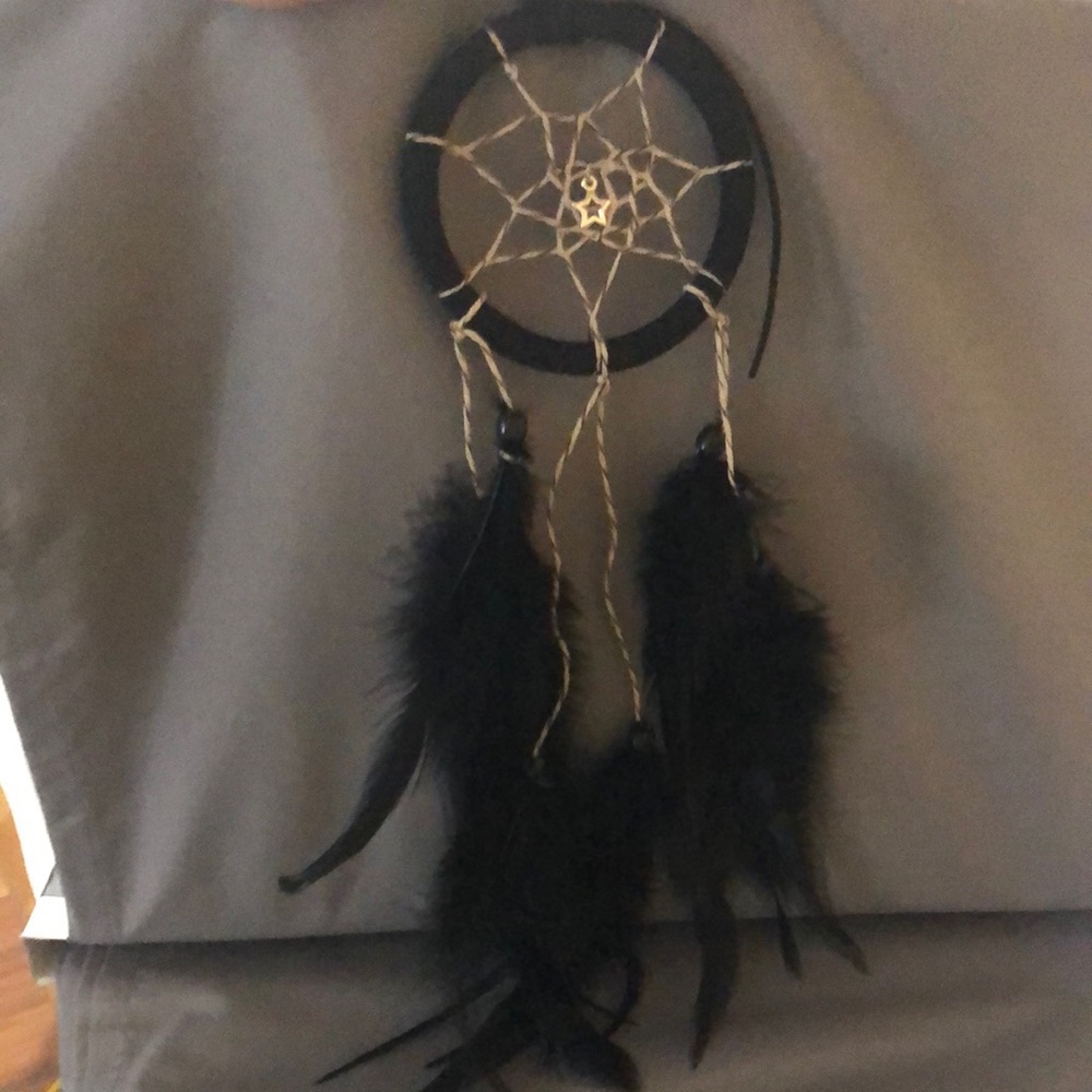 Black Feather Dreamcatcher with Gold Web Accent